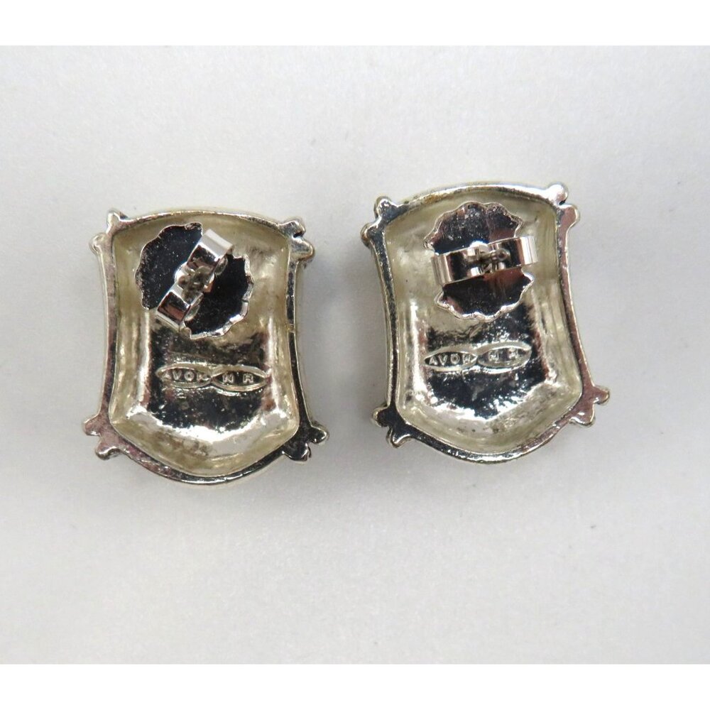 Avon‎ Earrings Vintage Silver Tone Pierced Stud Black Enamel Center Rope Design - Picture 8 of 10